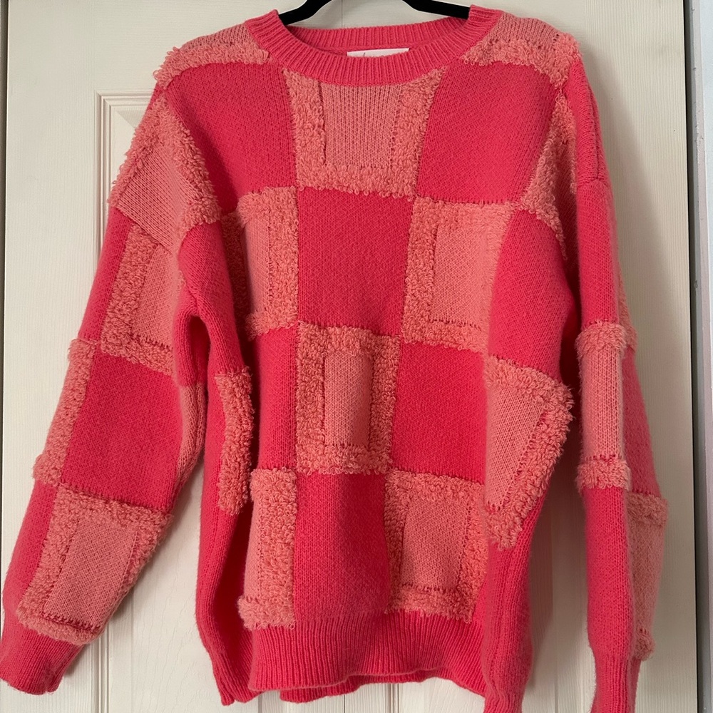 Never worn bright pink checkered sweater